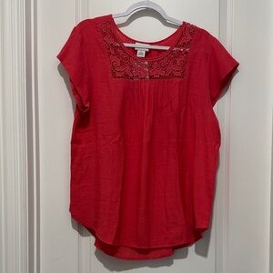 Liz Claiborne Coral Colored Blouse with Lace Accent XL